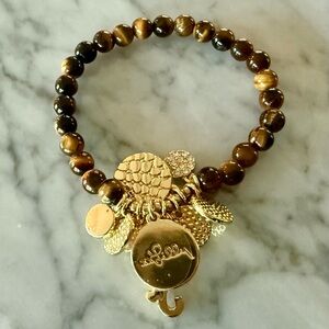 Lilly Pulitzer Tiger’s Eye Beaded Bracelet with Gold Charms